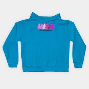 Merry Christmas pink trees Kids Hoodie